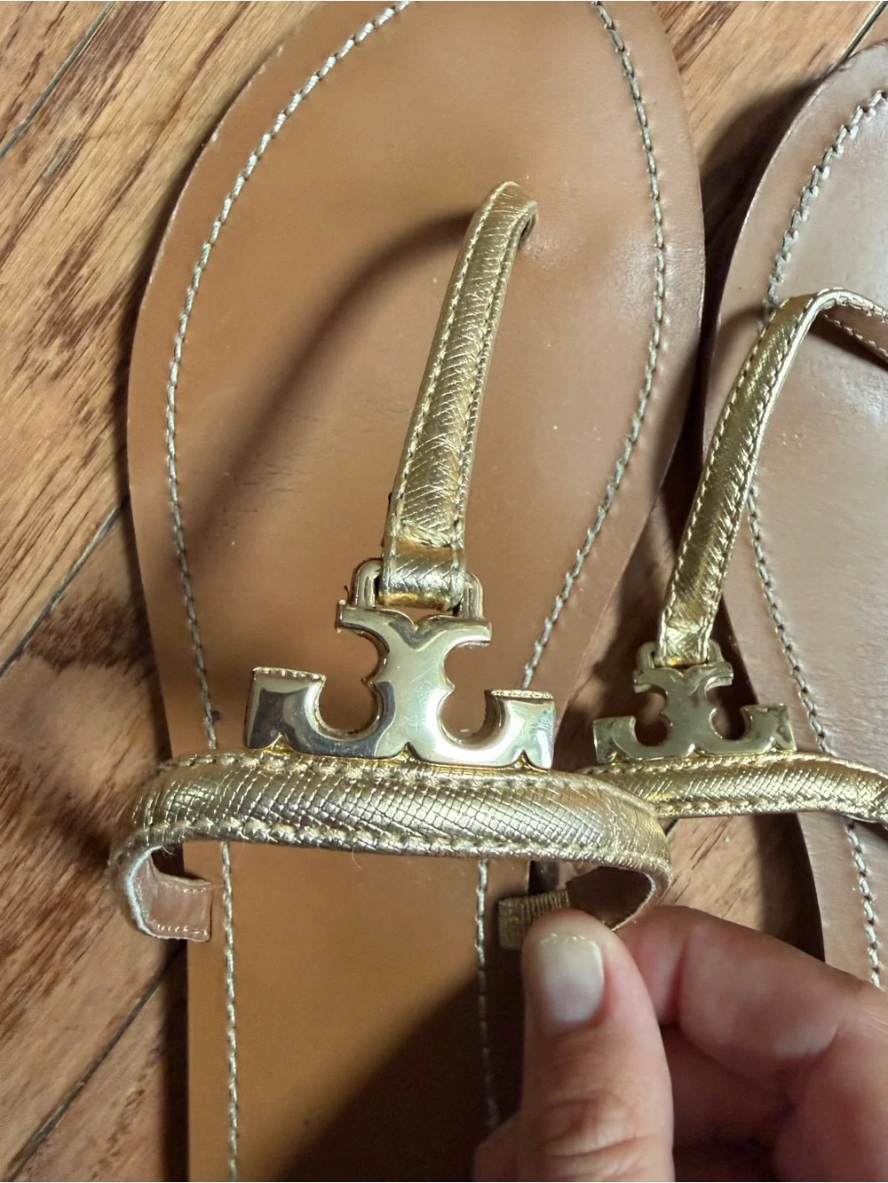 Tory Burch Metallic Gold Leather Miller Thong Sandal